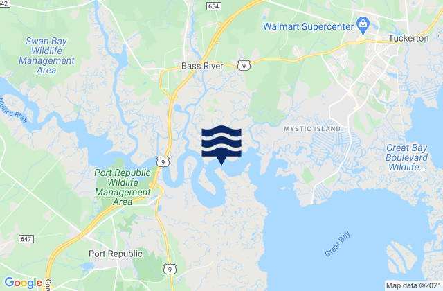 Mapa da tábua de marés em Nacote Creek, United States