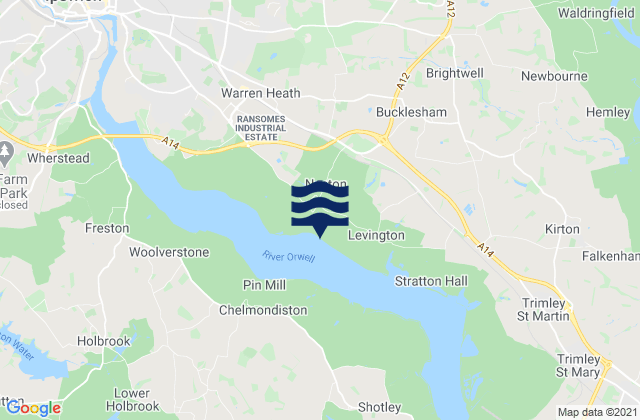 Mapa da tábua de marés em Nacton, United Kingdom