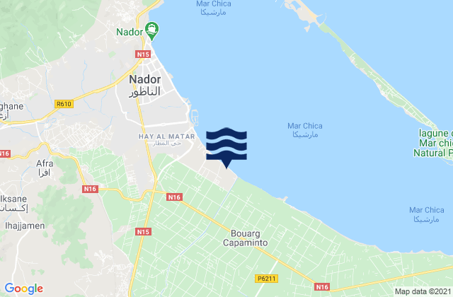 Mapa da tábua de marés em Nador, Morocco