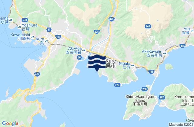 Mapa da tábua de marés em Nagahama (Hiro Wan), Japan