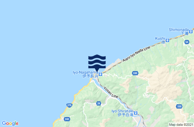 Mapa da tábua de marés em Nagahama (Iyo Nada), Japan
