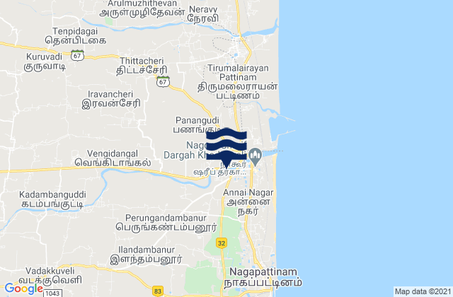 Mapa da tábua de marés em Nagapattinam, India