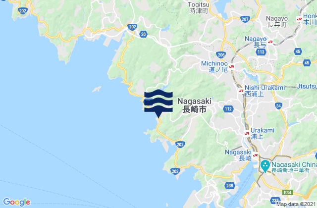 Mapa da tábua de marés em Nagasaki-shi, Japan