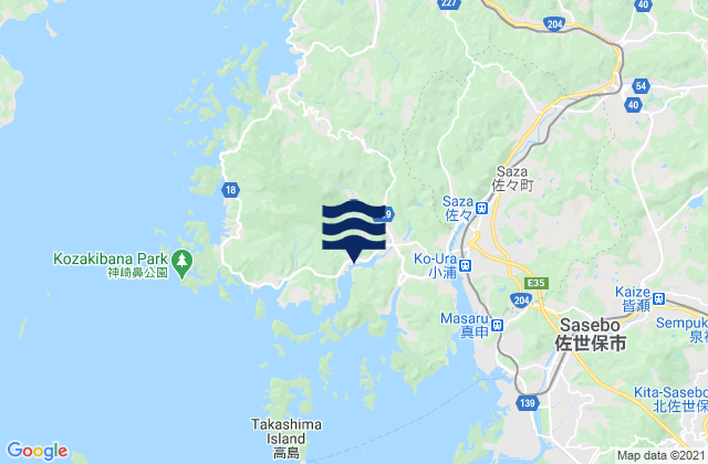 Mapa da tábua de marés em Nagasaki Prefecture, Japan