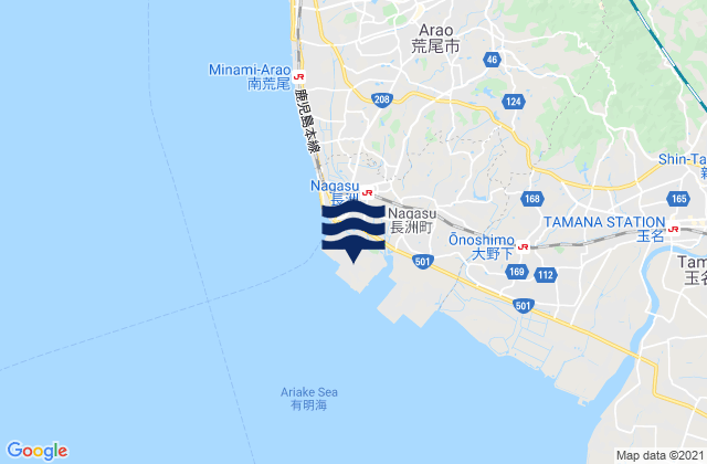 Mapa da tábua de marés em Nagasu, Japan