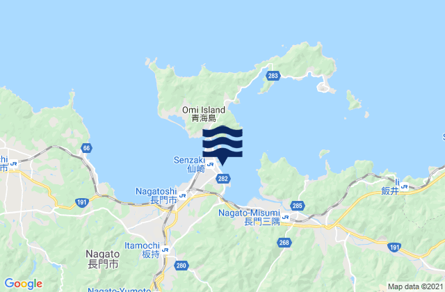 Mapa da tábua de marés em Nagato, Japan