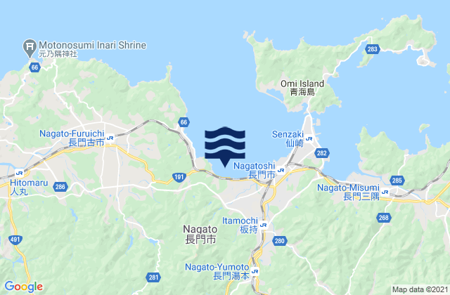 Mapa da tábua de marés em Nagato Shi, Japan