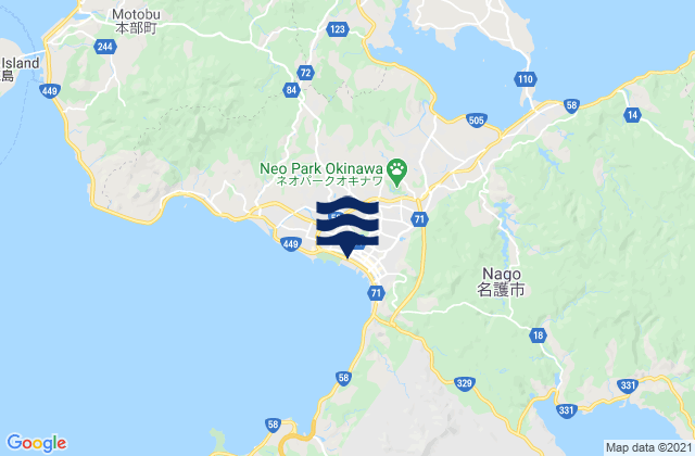 Mapa da tábua de marés em Nago, Japan