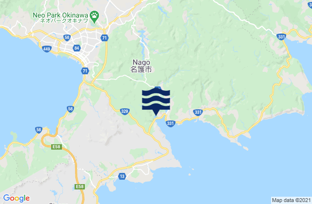 Mapa da tábua de marés em Nago Shi, Japan