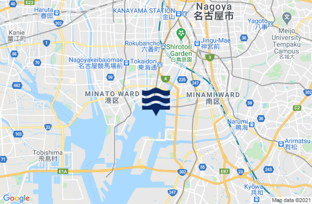 Mapa da tábua de marés em Nagoya-kō, Japan