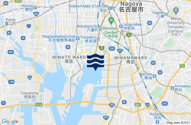 Mapa da tábua de marés em Nagoya Ko Iseno Umi, Japan