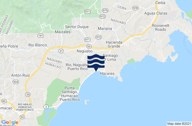Mapa da tábua de marés em Naguabo Barrio-Pueblo, Puerto Rico