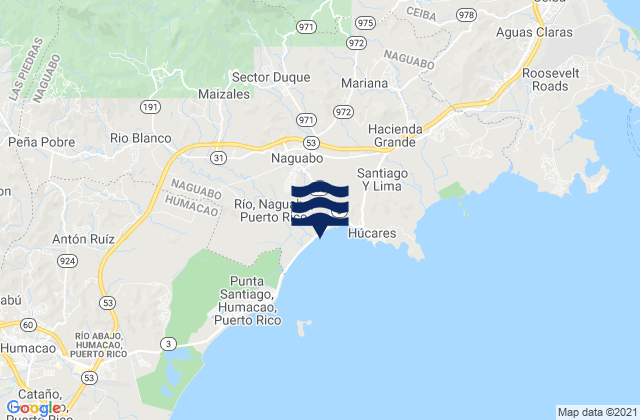 Mapa da tábua de marés em Naguabo Municipio, Puerto Rico