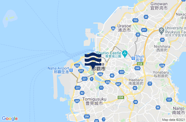 Mapa da tábua de marés em Naha Shi, Japan