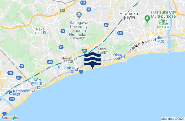 Mapa da tábua de marés em Naka-gun, Japan
