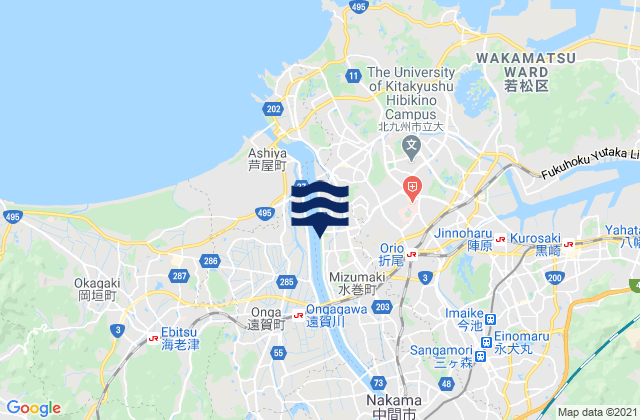 Mapa da tábua de marés em Nakama Shi, Japan