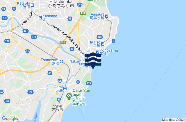 Mapa da tábua de marés em Nakaminato, Japan