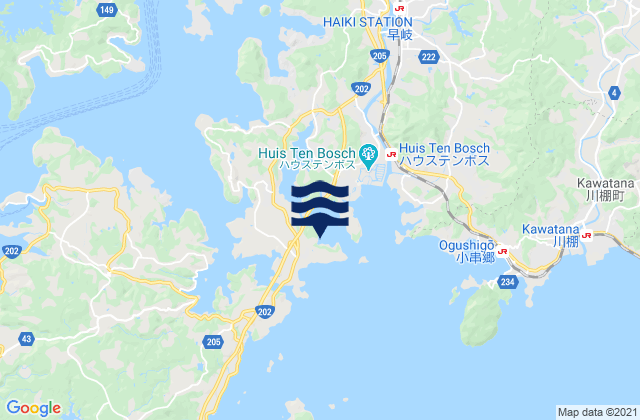 Mapa da tábua de marés em Nakura, Japan