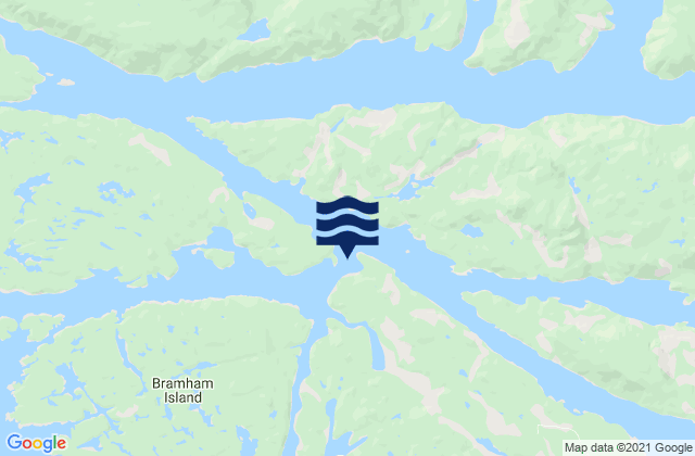 Mapa da tábua de marés em Nakwakto Rapids, Canada