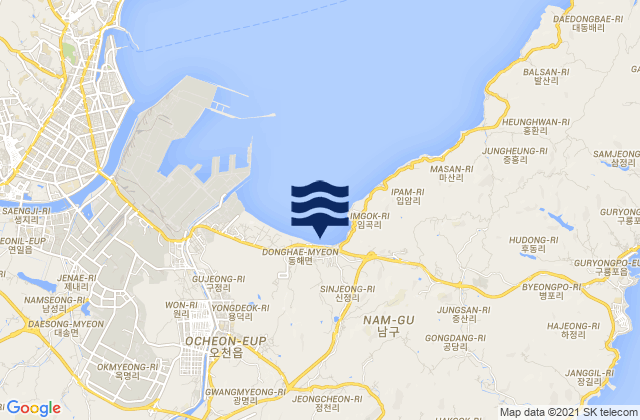 Mapa da tábua de marés em Nam-gu, South Korea