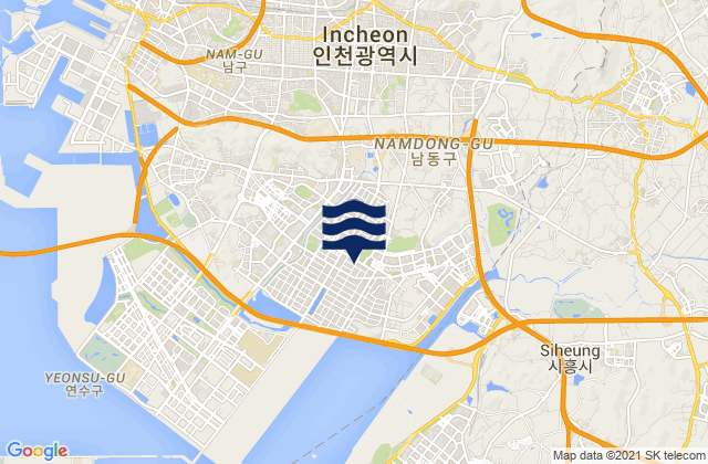 Mapa da tábua de marés em Namdong-gu, South Korea
