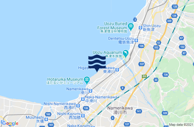 Mapa da tábua de marés em Namerikawa-shi, Japan