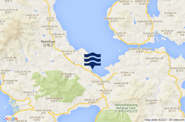 Mapa da tábua de marés em Namhae-gun, South Korea