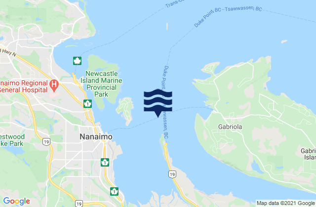 Mapa da tábua de marés em Nanaimo Harbour, Canada