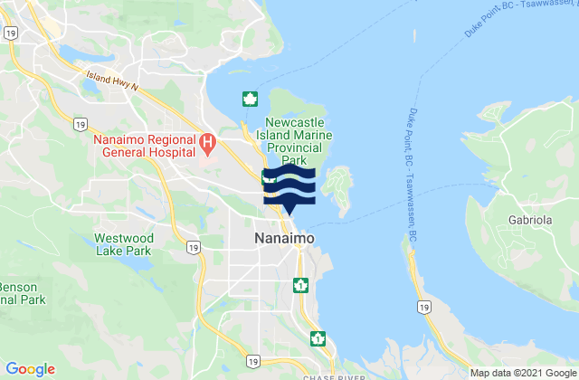 Mapa da tábua de marés em Nanaimo, Canada