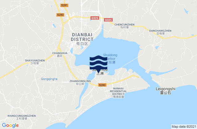 Mapa da tábua de marés em Nanhai, China