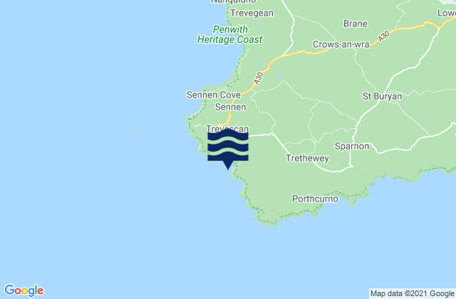 Mapa da tábua de marés em Nanjizel Beach, United Kingdom