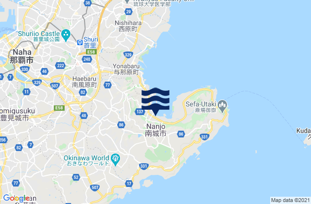 Mapa da tábua de marés em Nanjō Shi, Japan