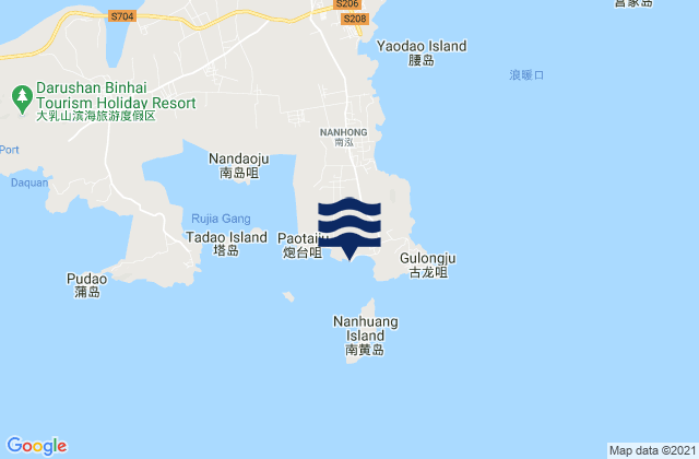 Mapa da tábua de marés em Nankuangcun, China