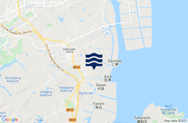 Mapa da tábua de marés em Nanlang, China