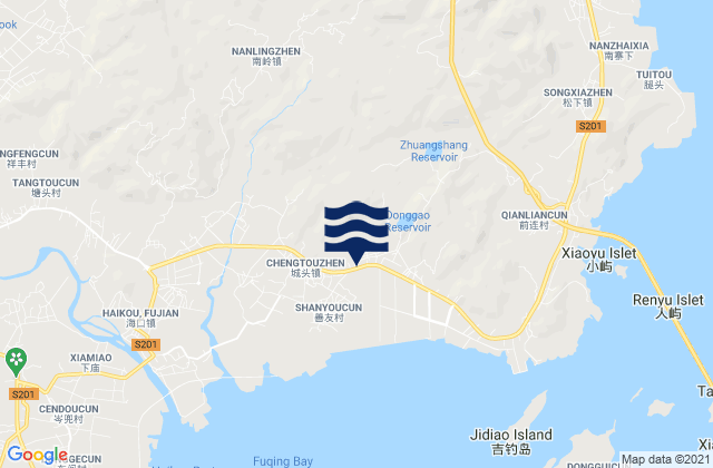 Mapa da tábua de marés em Nanling, China
