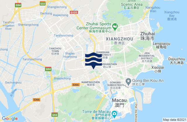 Mapa da tábua de marés em Nanping, China