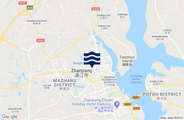 Mapa da tábua de marés em Nanqiao, China