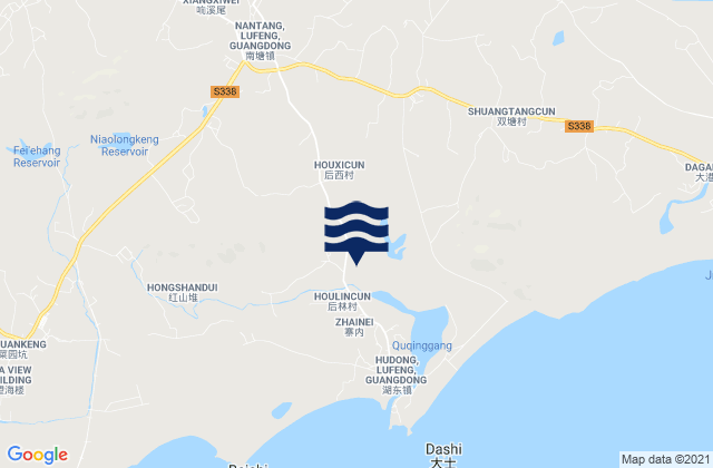 Mapa da tábua de marés em Nantang, China