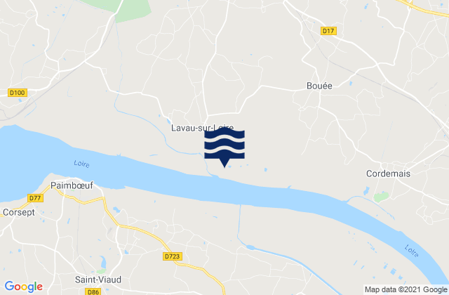 Mapa da tábua de marés em Nantes Loire River, France
