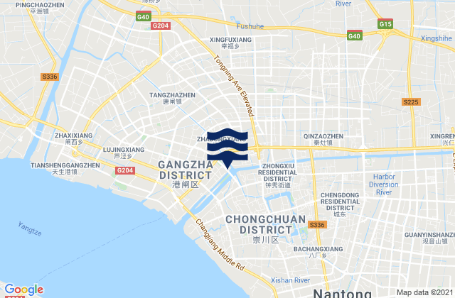Mapa da tábua de marés em Nantong, China