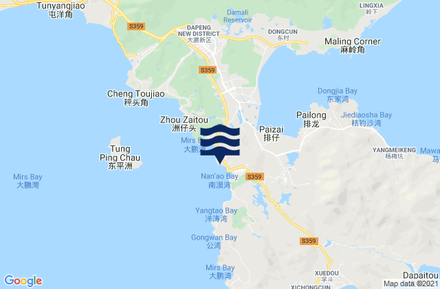 Mapa da tábua de marés em Nan’ao, China