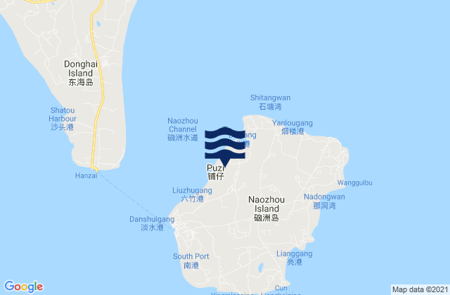 Mapa da tábua de marés em Naozhou Dao, China
