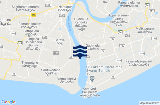 Mapa da tábua de marés em Narasapur, India