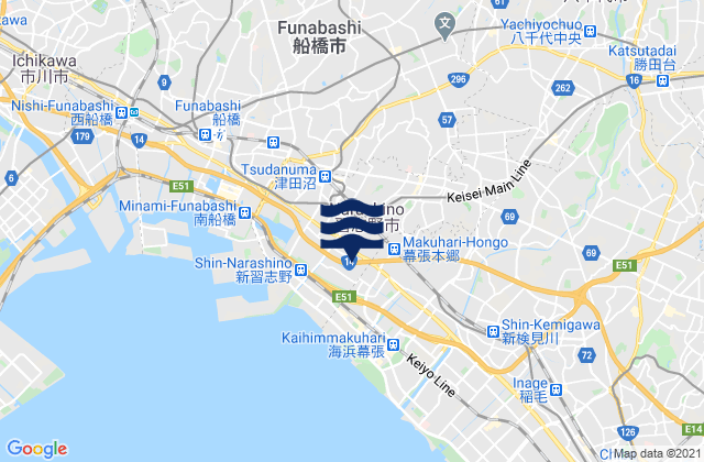 Mapa da tábua de marés em Narashino, Japan