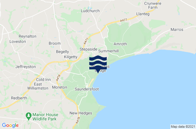 Mapa da tábua de marés em Narberth, United Kingdom