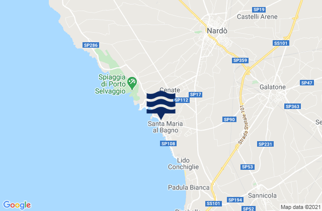 Mapa da tábua de marés em Nardò, Italy