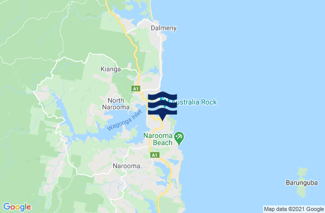 Mapa da tábua de marés em Narooma, Australia