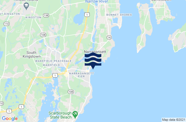 Mapa da tábua de marés em Narragansett Beach, United States