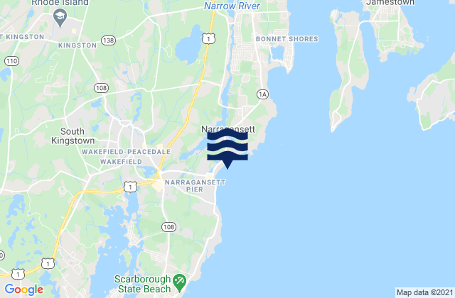Mapa da tábua de marés em Narragansett Town Beach, United States