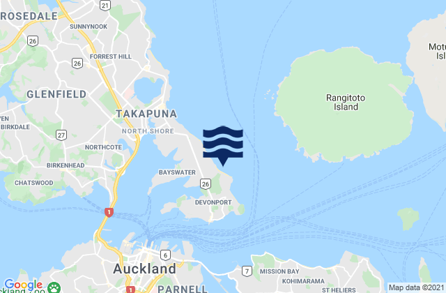 Mapa da tábua de marés em Narrow Neck Beach, New Zealand